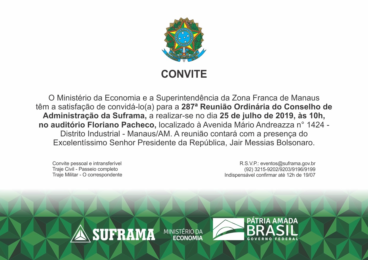 Convite Bolsonaro Suframa