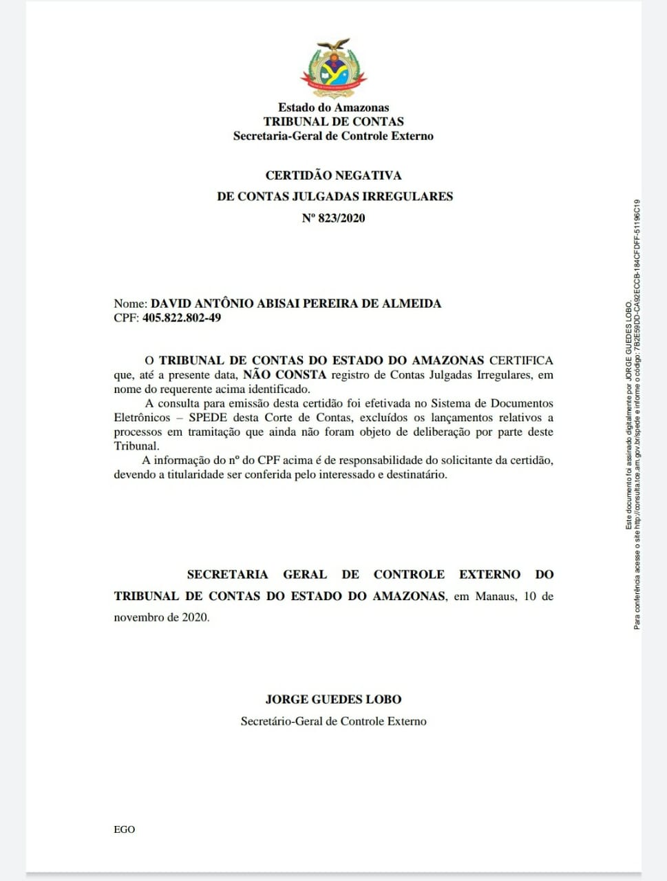 certidão TCE-AM