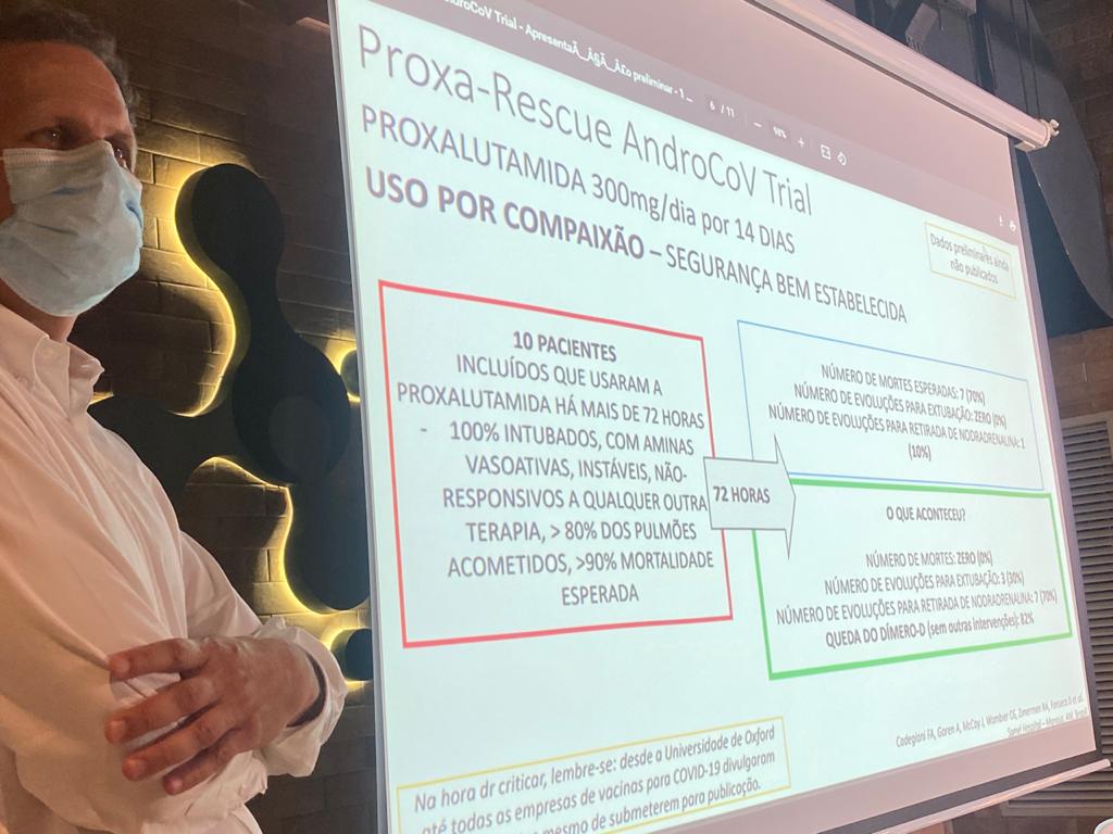Estudo da proxalutamida Segundo ele, esse êxito está expresso na diminuição do tempo de internação e necessidade de intubação, redução das taxas de óbitos e consumo de oxigênio medicinal.
