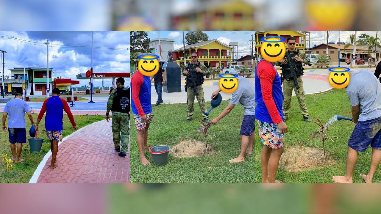 vândalos reparam estrago que fizeram em praça pública
