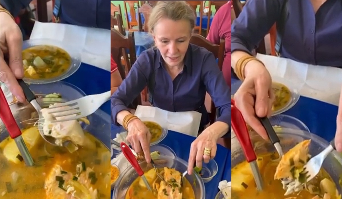 Vanessa Grazziotin se exibe com caldeirada de tambaqui em Itacoatiara