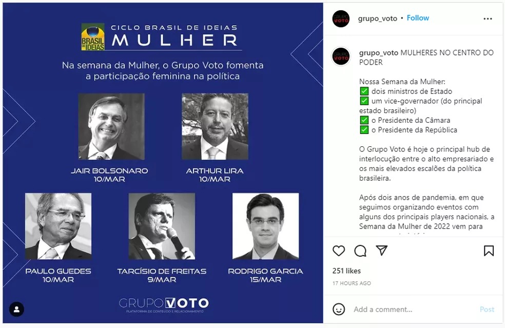 Evento para incentivar presença feminina na eleição é só com homens