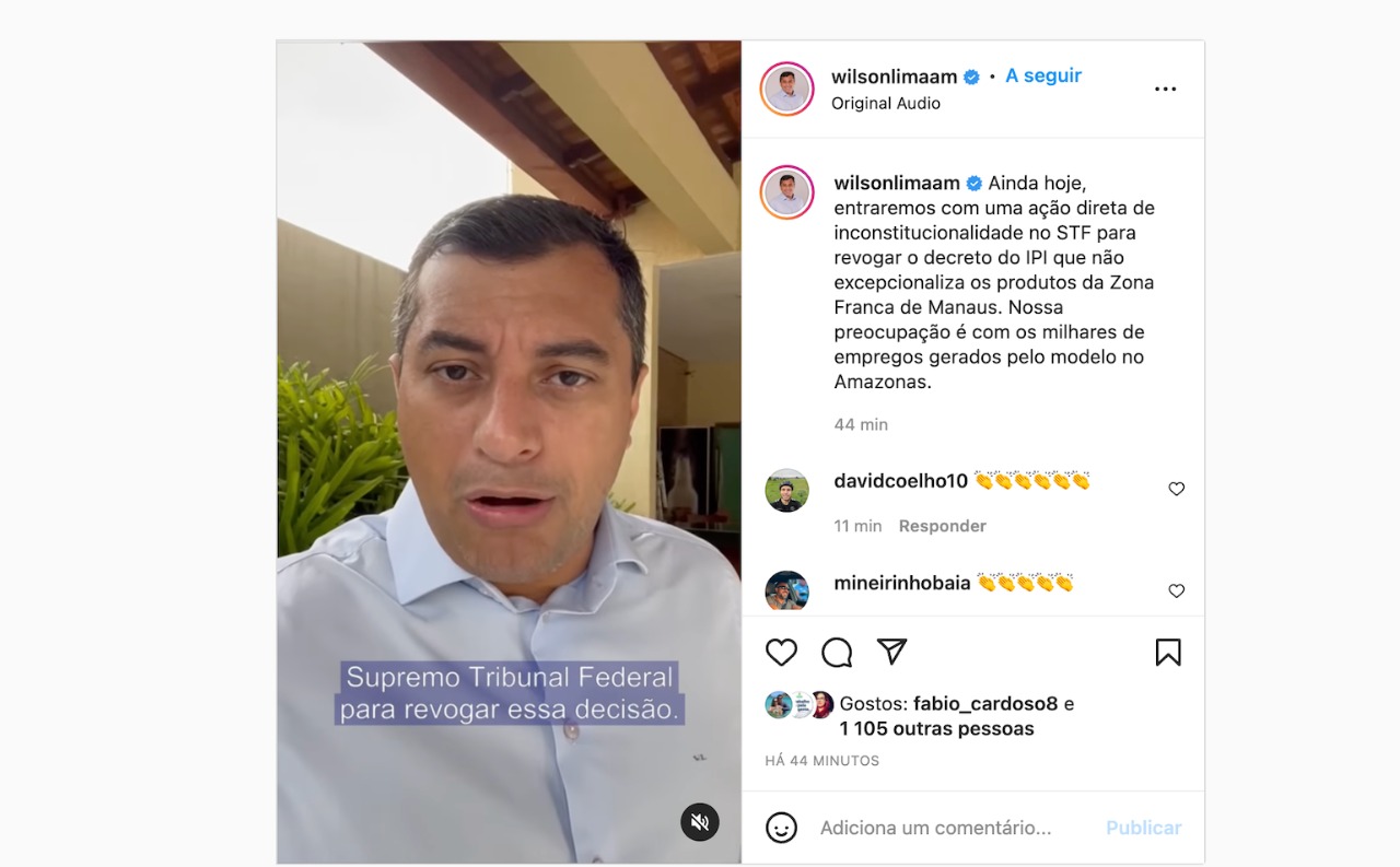 Wilson Lima no STF contra decreto de Bolsonaro
