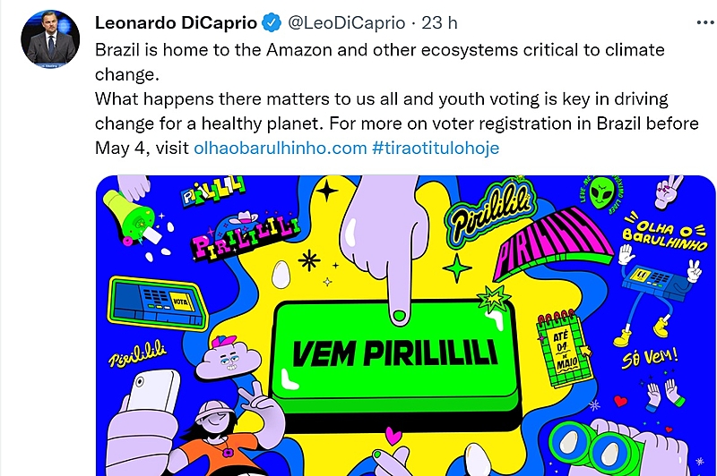 Di Caprio lembra jovens brasileiros o prazo para tirarem o título de eleitor