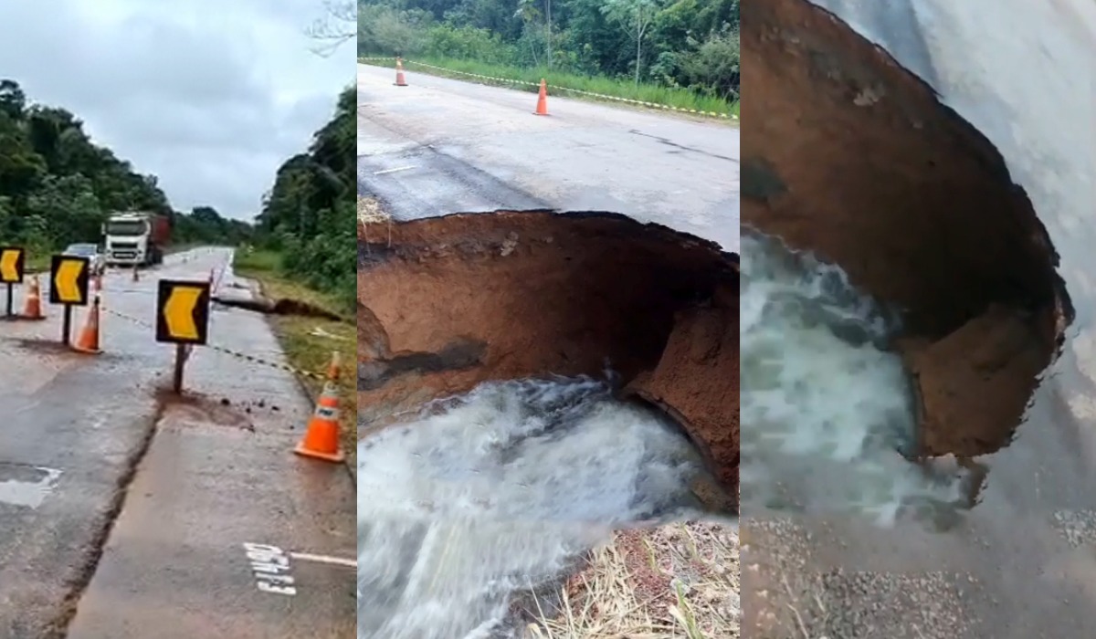 BR-319 no AM: água faz erosão no asfalto e Humaitá pode ficar isolada