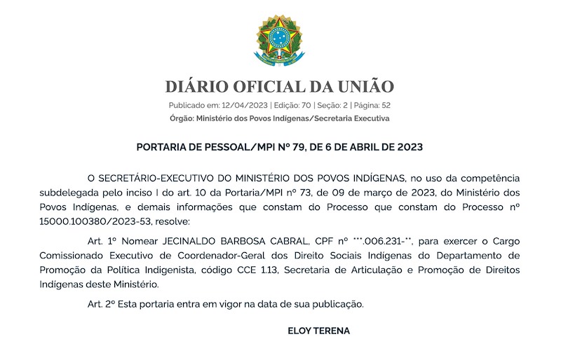 Nomeação Jecinaldo Bsrbosa